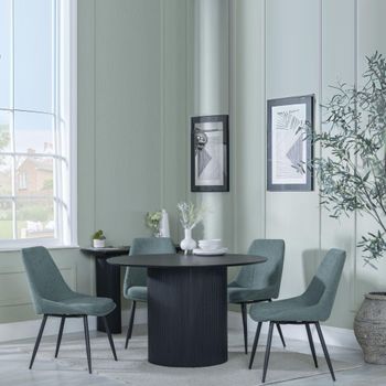 Bern Fluted Black 4 Seater 120cm Round Dining Set with 4x Darwin Green Fabric Dining Chairs