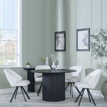 Bern Fluted Black 4 Seater 120cm Round Dining Set with 4 Ion Swivel Cream Boucle Chairs
