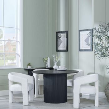 Bern Fluted Black 4 Seater 120cm Round Dining Set with 4x Kiefer Cream Boucle Fabric Dining Chairs