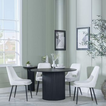 Bern Fluted Black 4 Seater 120cm Round Dining Set with 4x Peyton Cream Fabric Dining Chairs