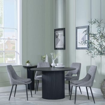 Bern Fluted Black 4 Seater 120cm Round Dining Set with 4x Peyton Grey Fabric Dining Chairs