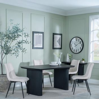 Bern Fluted Black 6 Seater 160cm Dining Set with Corona Beige Fabric Dining Chairs