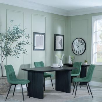 Bern Fluted Black 6 Seater 160cm Dining Set with Corona Green Fabric Dining Chairs