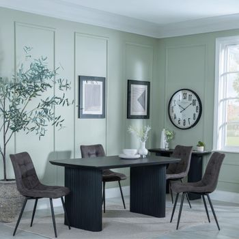 Bern Fluted Black 6 Seater 160cm Dining Set with Corona Grey Fabric Dining Chairs