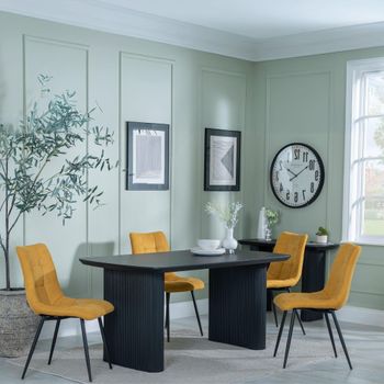 Bern Fluted Black 6 Seater 160cm Dining Set with Corona Yellow Fabric Dining Chairs