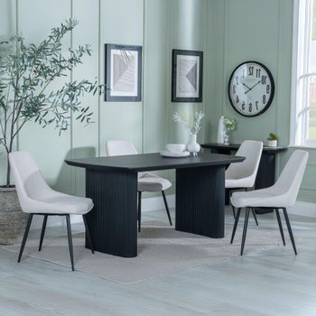 Bern Fluted Black 6 Seater 160cm Dining Set with Darwin Cream Fabric Dining Chairs