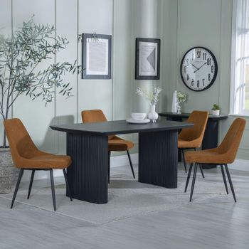 Bern Fluted Black 6 Seater 160cm Dining Set with Darwin Orange Fabric Dining Chairs