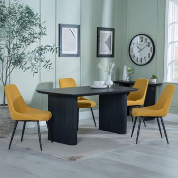 Bern Fluted Black 6 Seater 160cm Dining Set with Darwin Yellow Fabric Dining Chairs