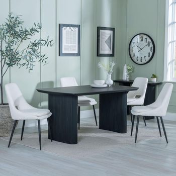Bern Fluted Black 6 Seater 160cm Dining Set with Peyton Cream Fabric Dining Chairs