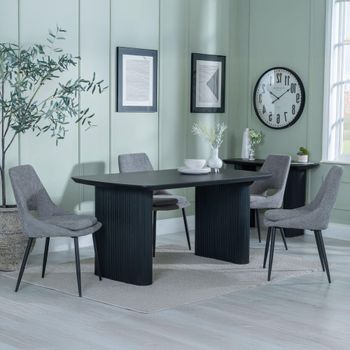 Bern Fluted Black 6 Seater 160cm Dining Set with Peyton Grey Fabric Dining Chairs