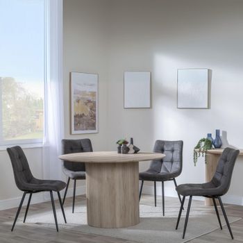 Bern Oak Fluted 4 Seater 120cm Round Dining Set with 4x Corona Grey Fabric Dining Chairs