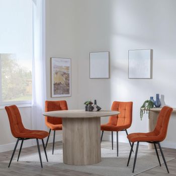 Bern Oak Fluted 4 Seater 120cm Round Dining Set with 4x Corona Orange Fabric Dining Chairs