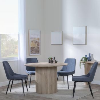 Bern Oak Fluted 4 Seater 120cm Round Dining Set with 4x Darwin Dark Grey Fabric Dining Chairs