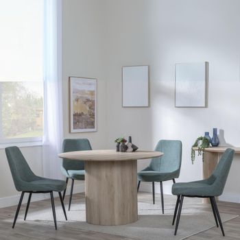 Bern Oak Fluted 4 Seater 120cm Round Dining Set with 4x Darwin Green Fabric Dining Chairs