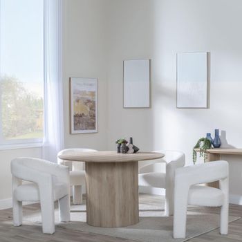 Bern Oak Fluted 4 Seater 120cm Round Dining Set with 4x Kiefer Cream Boucle Fabric Dining Chairs