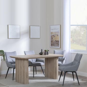 Bern Oak Fluted 6 Seater 160cm Dining Set with Ace Swivel Grey Fabric Dining Chairs