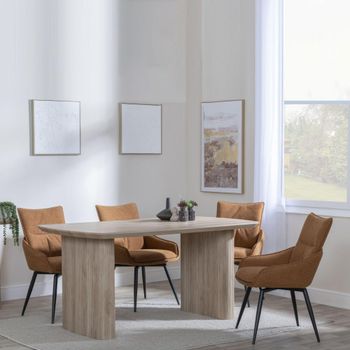 Bern Oak Fluted 6 Seater 160cm Dining Set with Ace Swivel Orange Fabric Dining Chairs