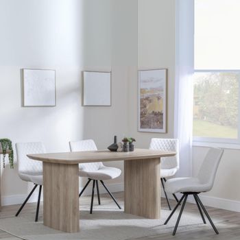Bern Oak Fluted 6 Seater 160cm Dining Set with Boden Swivel Cream Fabric Dining Chairs