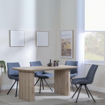 Bern Oak Fluted 6 Seater 160cm Dining Set with Boden Swivel Dark Grey Fabric Dining Chairs