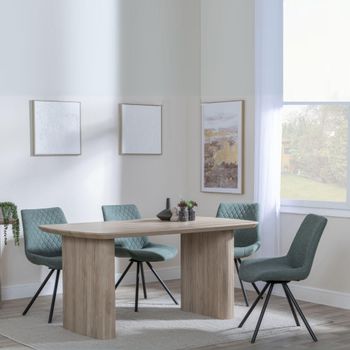 Bern Oak Fluted 6 Seater 160cm Dining Set with Boden Swivel Green Fabric Dining Chairs