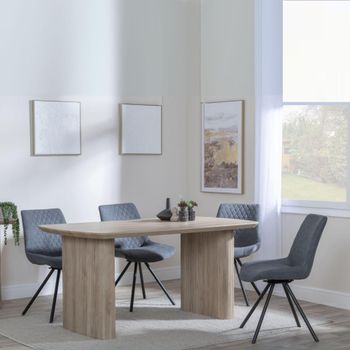 Bern Oak Fluted 6 Seater 160cm Dining Set with Boden Swivel Grey Fabric Dining Chairs