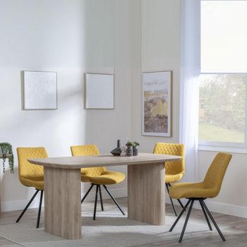 Bern Oak Fluted 6 Seater 160cm Dining Set with Boden Swivel Yellow Fabric Dining Chairs