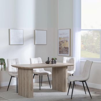 Bern Oak Fluted 6 Seater 160cm Dining Set with Corona Beige Fabric Dining Chairs