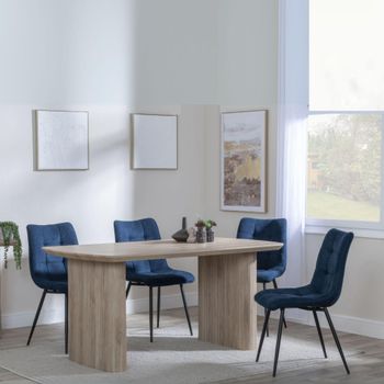 Bern Oak Fluted 6 Seater 160cm Dining Set with Corona Blue Fabric Dining Chairs