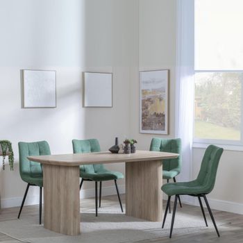 Bern Oak Fluted 6 Seater 160cm Dining Set with Corona Green Fabric Dining Chairs