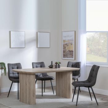 Bern Oak Fluted 6 Seater 160cm Dining Set with Corona Grey Fabric Dining Chairs