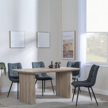 Bern Oak Fluted 6 Seater 160cm Dining Set with Corona Light Grey Fabric Dining Chairs