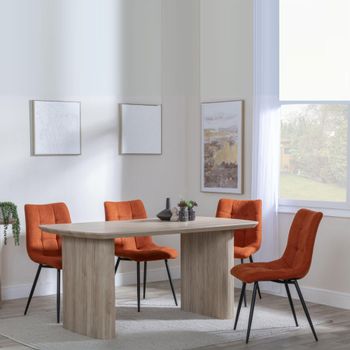 Bern Oak Fluted 6 Seater 160cm Dining Set with Corona Orange Fabric Dining Chairs