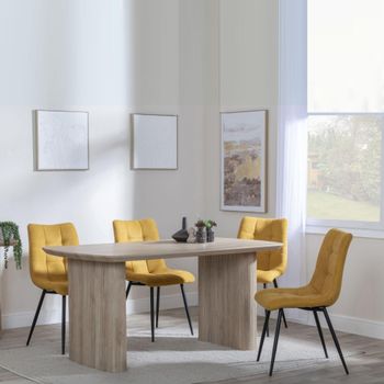 Bern Oak Fluted 6 Seater 160cm Dining Set with Corona Yellow Fabric Dining Chairs