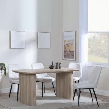 Bern Oak Fluted 6 Seater 160cm Dining Set with Darwin Cream Fabric Dining Chairs