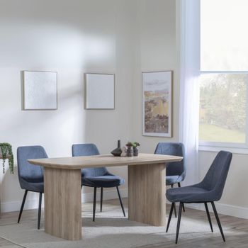 Bern Oak Fluted 6 Seater 160cm Dining Set with Darwin Dark Grey Fabric Dining Chairs