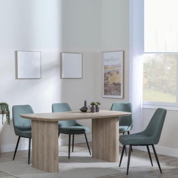 Bern Oak Fluted 6 Seater 160cm Dining Set with Darwin Green Fabric Dining Chairs