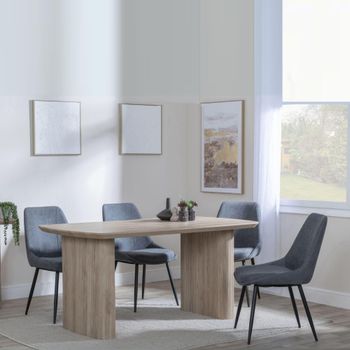 Bern Oak Fluted 6 Seater 160cm Dining Set with Darwin Grey Fabric Dining Chairs