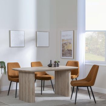 Bern Oak Fluted 6 Seater 160cm Dining Set with Darwin Orange Fabric Dining Chairs