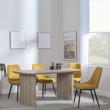 Bern Oak Fluted 6 Seater 160cm Dining Set with Darwin Yellow Fabric Dining Chairs