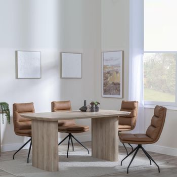 Bern Oak Fluted 6 Seater 160cm Dining Set with Diego Swivel Brown Leather Dining Chairs