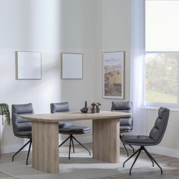 Bern Oak Fluted 6 Seater 160cm Dining Set with Diego Swivel Grey Leather Dining Chairs