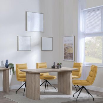 Bern Oak Fluted 6 Seater 160cm Dining Set with Diego Swivel Yellow Leather Dining Chairs