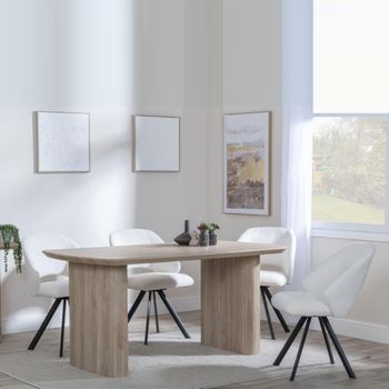 Bern Oak Fluted 6 Seater 160cm Dining Set with Ion Swivel Cream Boucle Fabric Dining Chairs