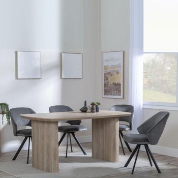 Bern Oak Fluted 6 Seater 160cm Dining Set with Ion Swivel Dark Grey Velvet Fabric Dining Chairs