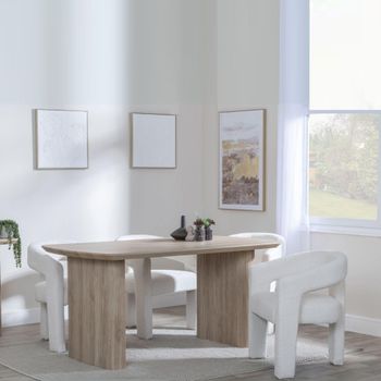 Bern Oak Fluted 6 Seater 160cm Dining Set with Kiefer Cream Boucle Fabric Dining Chairs
