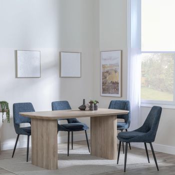Bern Oak Fluted 6 Seater 160cm Dining Set with Peyton Blue Fabric Dining Chairs