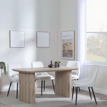 Bern Oak Fluted 6 Seater 160cm Dining Set with Peyton Cream Fabric Dining Chairs