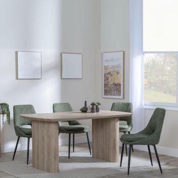 Bern Oak Fluted 6 Seater 160cm Dining Set with Peyton Green Fabric Dining Chairs