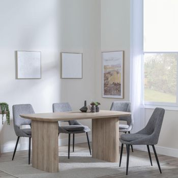 Bern Oak Fluted 6 Seater 160cm Dining Set with Peyton Grey Fabric Dining Chairs
