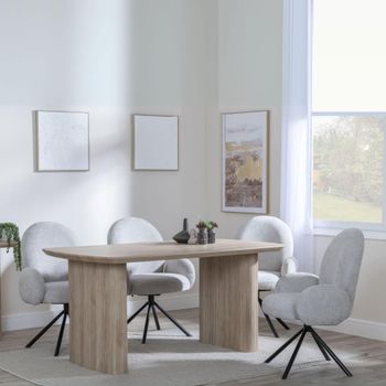 Bern Oak Fluted 6 Seater 160cm Dining Set with Theo Swivel Grey Fabric Dining Chairs